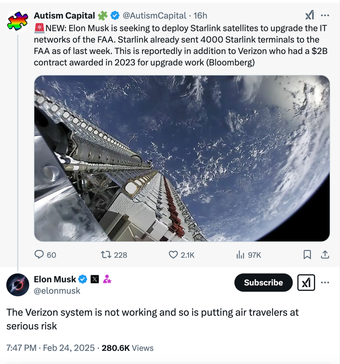 Elon Musk X post about Verizon